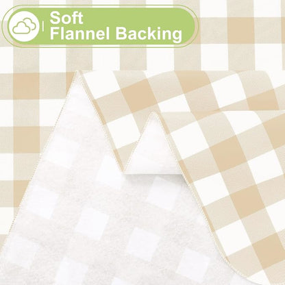 Smiry Picnic Table Cloth, Vinyl Tablecloths with Flannel Backing, 60"x102" | Waterproof Rectangle Table Cloth, Wipeable Buffalo Plaid Table Cover for Indoor and Outdoor (White & Beige)