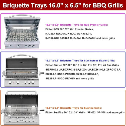 GasSaf 16" Briquettes Tray for Summerset Sizzler 26" 32" 40" Grill, Parts for RCS Premier RJC009P RJC32A RJC26A RJC40A RJC32AL RJC40AL Grill Briquettes Heat Plates, 4 Packs 16 x 6.5 Sizzler Plates