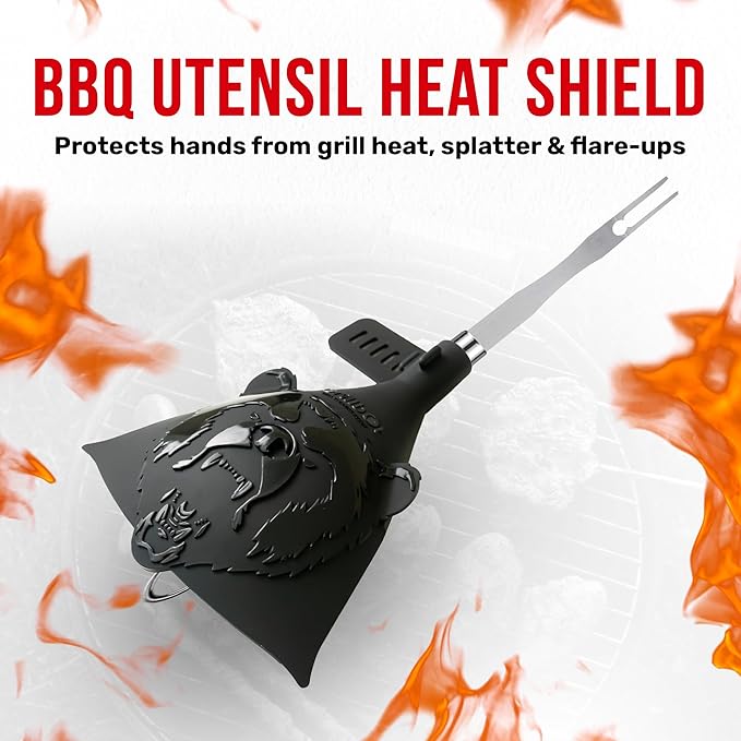 Grillbot Heat Resistant BBQ Heat Shield for Utensils, Protect Hands from Burns, Splatter & Flare-Ups, BPA-Free Silicone, Dishwasher Safe, Universal Fit, Perfect Grill Gift for Men (Black, Eagle)