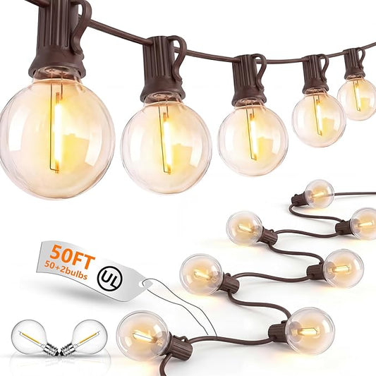 50Ft LED Globe String Lights Shatterproof Waterproof G40 Outdoor Patio String Light with 52 Dimmable LED Bulbs, Hanging Patio Lights for Indoor Bistro Pergola Tents Wedding Party Christmas Decor-Brown
