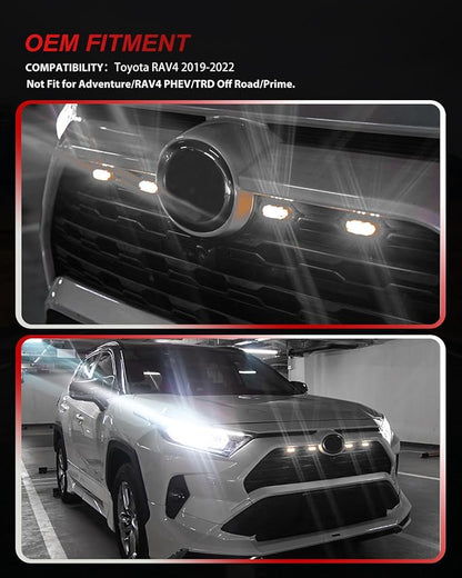 4Pcs White LED Grill Lights Kit for Toyota RAV4 2019 & up | Not Fit for Adventure/RAV4 PHEV/TRD Off Road/Prime，Black Shell, w/ Wiring Harness,Grill Led Raptor Lights