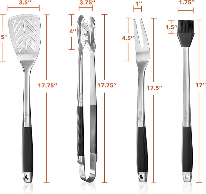 Pure Grill 4-Piece Stainless Steel BBQ Tool Utensil Set - Professional Grade Barbecue Accessories