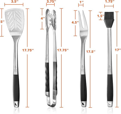Pure Grill 4-Piece Stainless Steel BBQ Tool Utensil Set - Professional Grade Barbecue Accessories