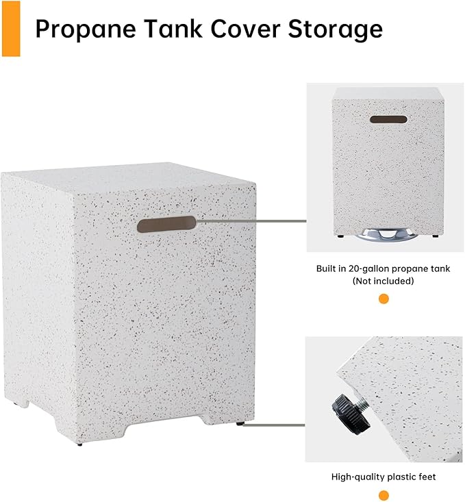 HOMPUS Outdoor Round Propane Fire Pit Table, 41''Fire Table 20lb Tank Cover Table, 50000 BTU Fire Pit w Free Waterproof Cover & Fire Stone for Patio, Garden, Colorful Terrazzo
