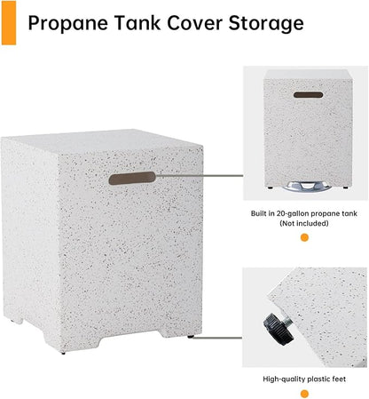 HOMPUS Outdoor Round Propane Fire Pit Table, 41''Fire Table 20lb Tank Cover Table, 50000 BTU Fire Pit w Free Waterproof Cover & Fire Stone for Patio, Garden, Colorful Terrazzo