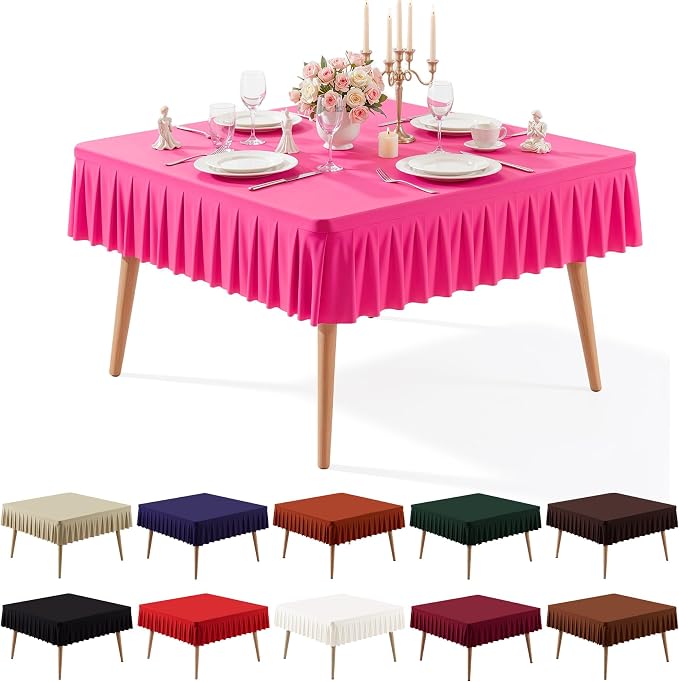 PARTISKY Hot Pink Spandex Square Tablecloths 48x48 Inch, Wrinkle Free Fitted Card Table Cloth Stretch Square Table Cover for Kitchen Dinner, Holiday Party, Wedding Banquet, Display Trade Show