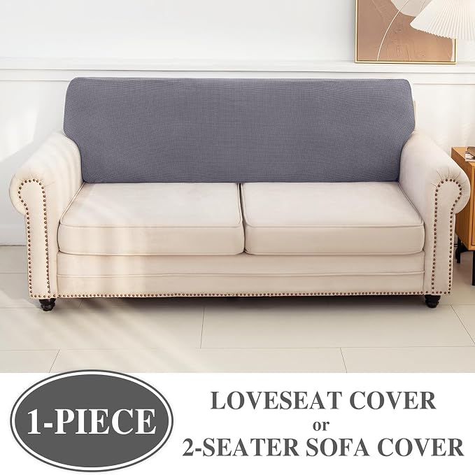 LA MEACK Couch Cushion Cover Loveseat Cover or 2 Seat Sofa Cover Washable Stretch Sectional Sofa Slipcover(1 Piece for Loveseat or Sofa 2-Seater, Light Grey)