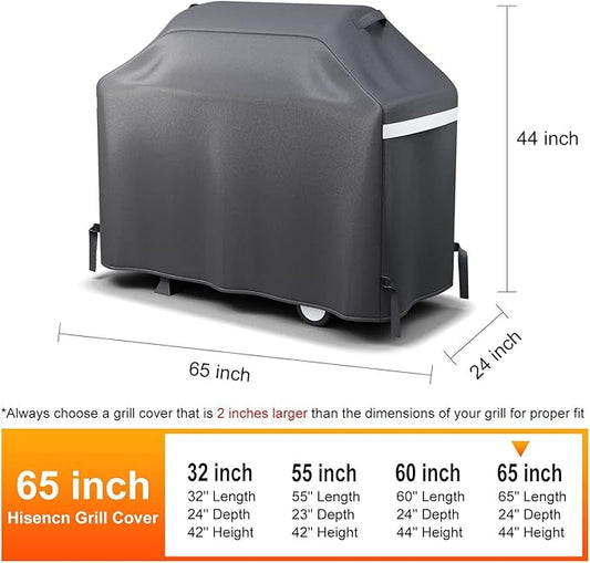 Hisencn 65 Inch Gas Grill Cover for 3 to 6 Burner Charbroil, Nexgrill, Weber, Dyna-Glo, Jenn Air, Kenmore, Brinkmann and More, Heavy Duty Waterproof BBQ Cover, All Weather Protection BBQ Cover