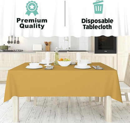 Tablecloth Roll – 54" X 110' Gold Premium Plastic Table Cloths with Cutter Box - Cut to Size - Decorative Rectangle Table Cover Smooth Tablecloth - Disposable Table Cloths for Parties, Weddings.