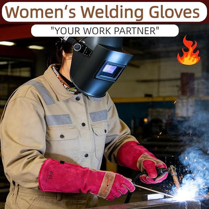 Long Leather Gloves for Women – Pink Heat-Resistant, Durable Work & Gardening Gloves for Pruning, Yard Work, Welding, BBQ, Cooking & Fireplace, Chainsaw, Camping, Woodworking, Outdoor Projects X-Small
