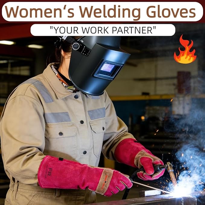 Long Leather Gloves for Women – Pink Heat-Resistant, Durable Work & Gardening Gloves for Pruning, Yard Work, Welding, BBQ, Cooking & Fireplace, Chainsaw, Camping, Woodworking, Outdoor Projects-Small