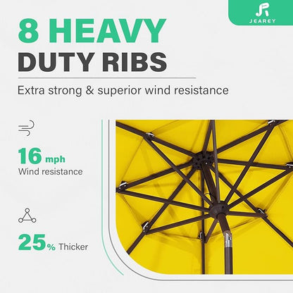 JEAREY 9FT 3 Tier Patio Umbrella Outdoor Market Umbrella Table Umbrellas with 8 Ribs 1.5 Pole Push Button Tilt and Crank UV Protection for Garden,Backyard,Yellow