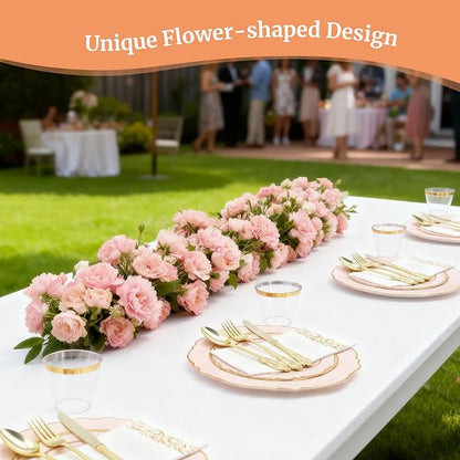 AIRE 350PCS Pink Gold Plastic Plates for Party, Dinnerware Sets for 50 Guests, Disposable Plastic Party Supplies Plates Cups Spoons Forks Knives Napkins for Wedding Birthday Baby Shower BBQ Parties