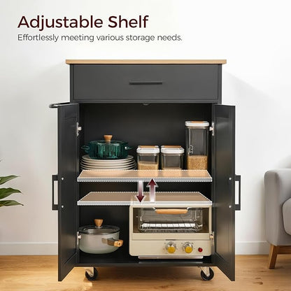 MAHANCRIS Kitchen Island on Wheels with Drop Leaf, Folding Countertop Kitchen Island Cart, Kitchen Islands Table with Towel Rack, Drawer, for Kitchen, Dining Room, Black and Natural KINB12501