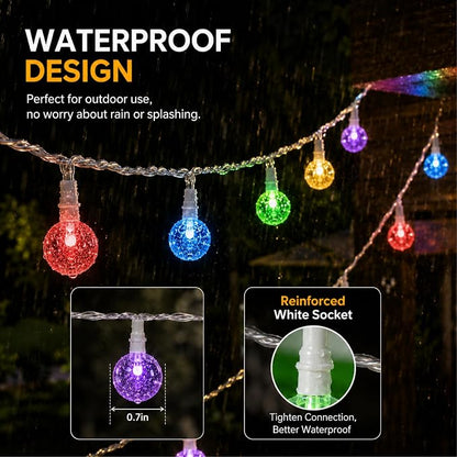 Crystal Globe String Lights 2500mAh Rechargeable Battery Operated | 16FT 50LED Outdoor Waterproof with Remote, Timer & 8 Modes, Fairy Lights for Yard Garden Patio Wedding Christmas (Multicolor)