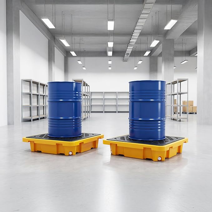 Spill Containment Pallet - Anti-Slip Leakproof Detachable Plastic Tray with Drain for Industrial Use (1 Pc, 26.4 x 26.4 x 6 in)