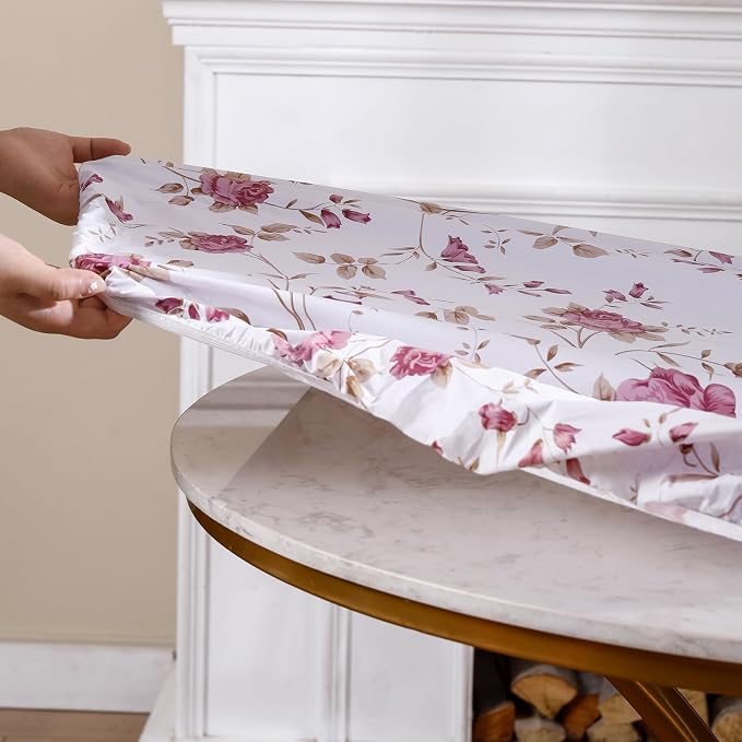 Walrus Round Vinyl Fitted Tablecloth with Flannel Backing Elastic Edge Design Table Cover Waterproof Oil-Proof PVC Table Cloth Stain-Resistant Best for 37"-44" Round