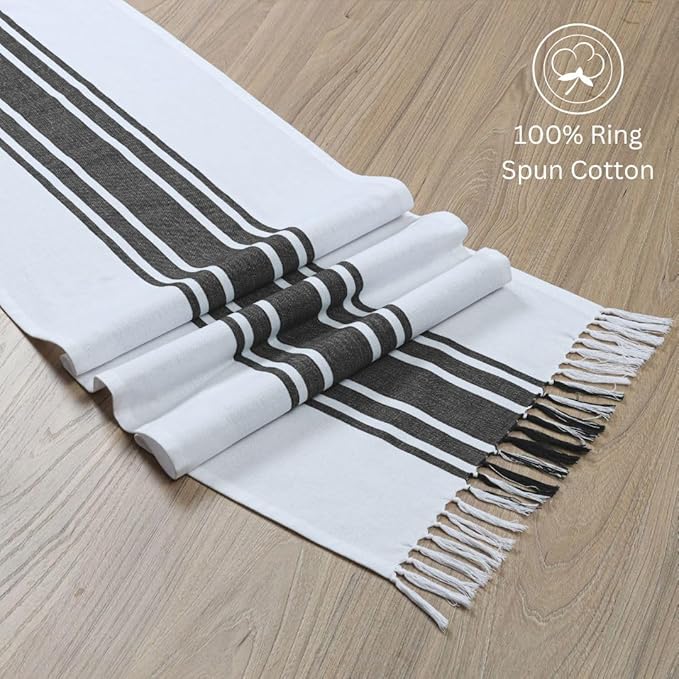 Table Runner 100% Cotton 14x90 Inch - Soft Durable Washable, for Parties Holidays Weddings Kitchen and Everyday Use - 90 Inches Long Farmhouse Rustic Table Runner Black