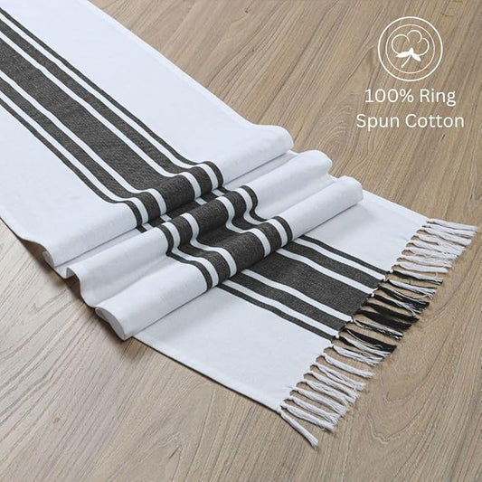 Table Runner 100% Cotton 14x90 Inch - Soft Durable Washable, for Parties Holidays Weddings Kitchen and Everyday Use - 90 Inches Long Farmhouse Rustic Table Runner Black
