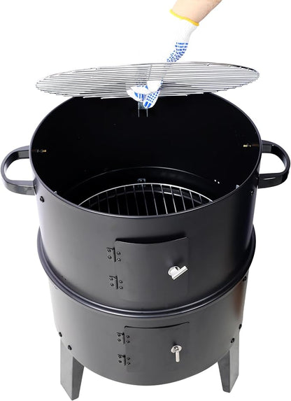 Gecheer 16 Inch Vertical Charcoal Smoker Grill - 3-in-1 Outdoor BBQ, Portable for Camping with Adjustable Vents & Thermometer