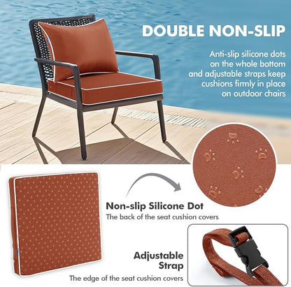 MIULEE Burnt Orange Outdoor Seat Cushion 24x24 Inch Waterproof Cushion | Deep Seat and Back Cushion for Patio Furniture Chair Sofa Couch, Fade Resistant, Handle and Adjustable Straps