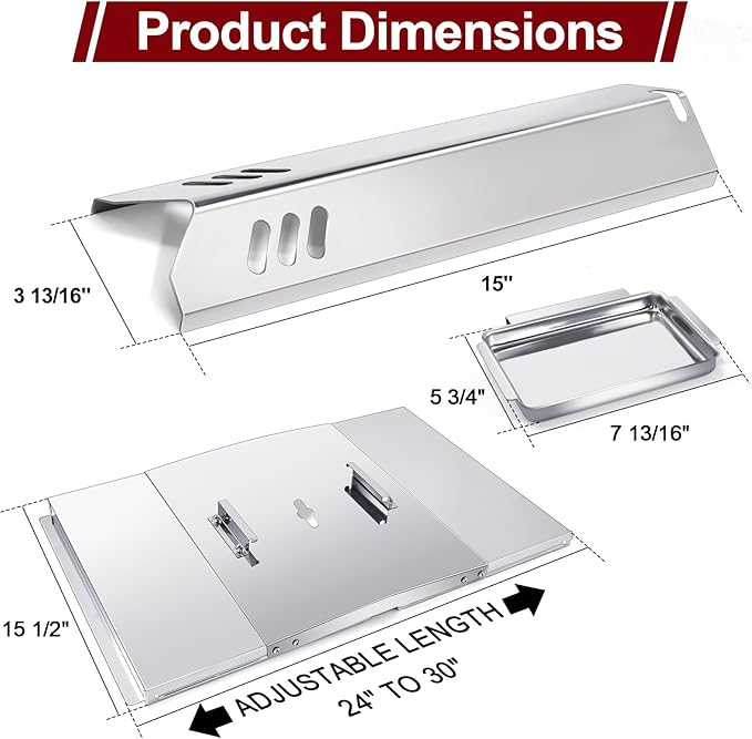 Hiorucet Grill Grease Tray Replacement Parts for Dyna Glo DGF510SBP, Adjustable 24''-30'' Grill Drip Pan Tray, DGF510SBP Grates and Heat Tent Plates for Dyna Glo Grill Replacement Parts 5 Burner.