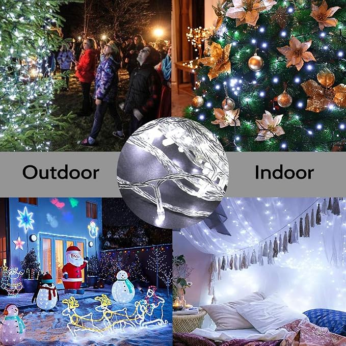 Cool White Christmas String Lights, 98FT 200 LED Fairy Lights Indoor | Up to 8 Sets, 8 Modes with Memory, Connectable, Transparent Wire, IP65 Waterproof Outdoor Decor for Classroom, dorm, Bedroom