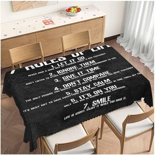 Rectangle Tablecloth 52x70 Inch Inspirational Quote, 7 Rules of Life Phrase Dining Table Cloth Table Cover for Home Kitchen Restaurant Party Buffet Picnic, 4-6 Seats