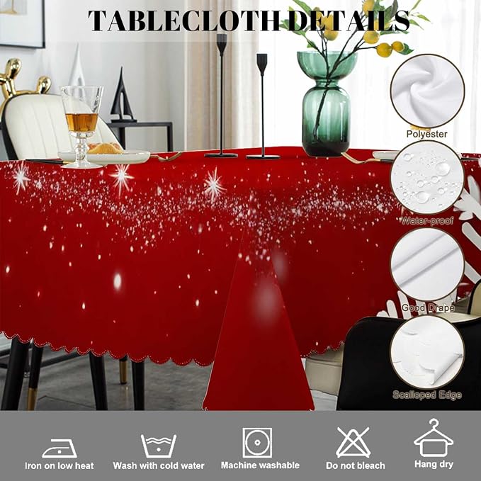 Swono Santa Claus 52"X70" Oblong Table Cloth Christmas Santa On Sleigh Snowflakes Wrinkle Free Table Cover Farmhouse Tablecloth for Home Restaurant Picnic Indoor Outdoor Dining, Red