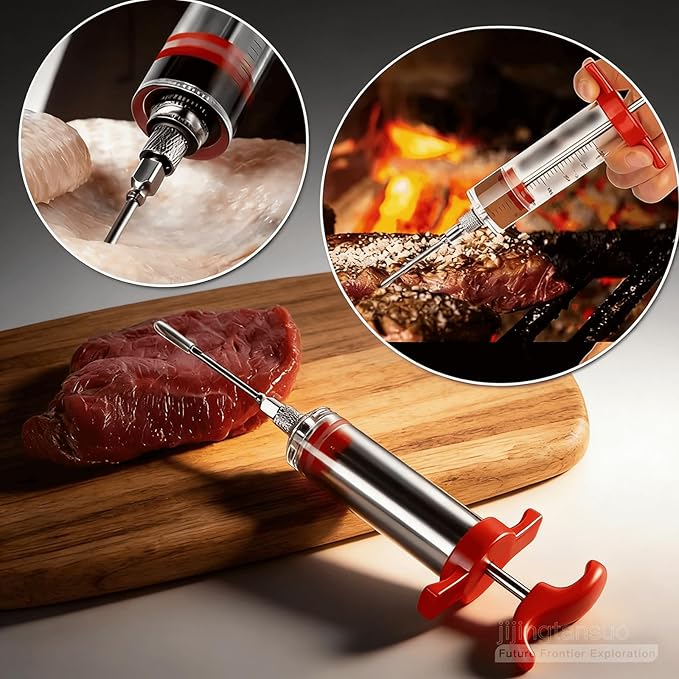 Meat Injector Kit,Plastic Marinade Injector Syringe with Screw-on Meat Needle,Turkey Injector for Beef Chicken Grill Cooking (30ML)
