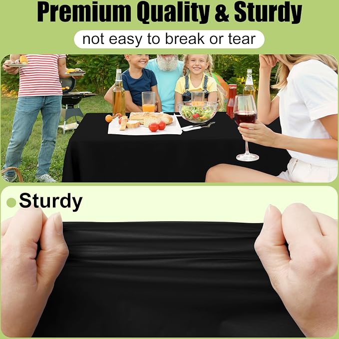 Smiry Disposable Table Cloth 3 Pack, 84 Inch Round Waterproof Plastic Tablecloth, Decorative Round Table Covers for Party, Birthday, Picnic, Black