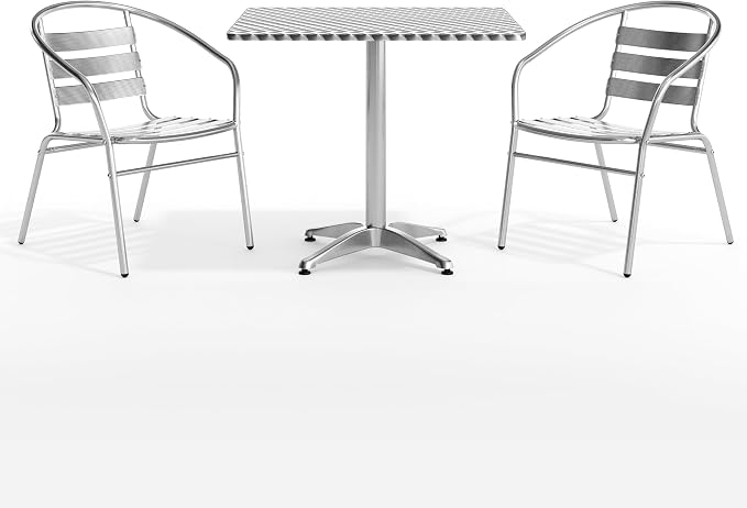 Flash Furniture Lila 31.5'' Square Aluminum Indoor-Outdoor Table Set with 2 Slat Back Chairs | Indoor/Outdoor Use, Slat Back, Slat Back Chairs