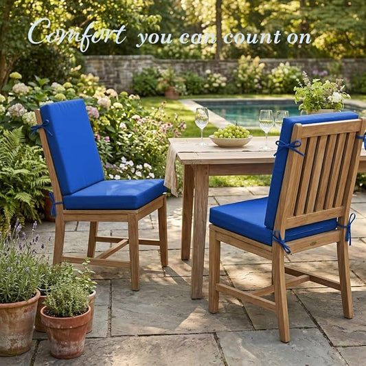 California Umbrella Outdoor Dining Chair, Set of 2 Patio Seat Cushions, 20 x 40 Inch, Premium Outdoor Memory Foam, Fade Resistant, Sunbrella Fabric, Fabric Ties, Pacific Blue