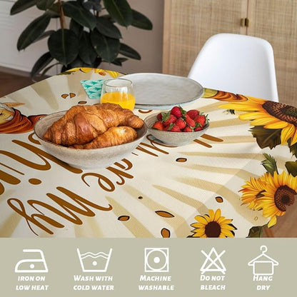 Sunflower Decorative Rectangle Tablecloth Cute Elf Gnomes You are My Sunshine Rectangle Polyester Table Cloths Kitchen Table Cover for Dining BBQ Picnic Coffee Table 52" x 70" 4-6 Seats