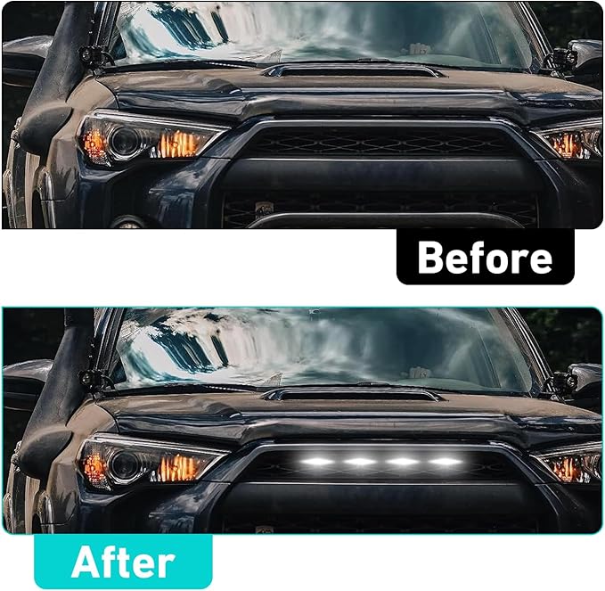 4 PCS Grill LED Lights, 12V 6000K Not Glaring Light with ABS Housing, Vehicle Front Bumper Grille Modification Accessories, Compatible with 4Runner (White)