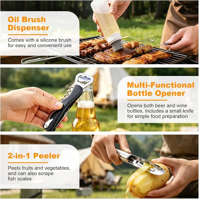 Camping Utensil Set 18 Pcs, Camping Cooking Set with Storage Bag | Lightweight & Durable Kitchen Set for Travel, Picnics, BBQ, Party, Outdoor Hiking