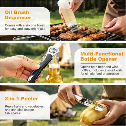 Camping Utensil Set 18 Pcs, Camping Cooking Set with Storage Bag | Lightweight & Durable Kitchen Set for Travel, Picnics, BBQ, Party, Outdoor Hiking
