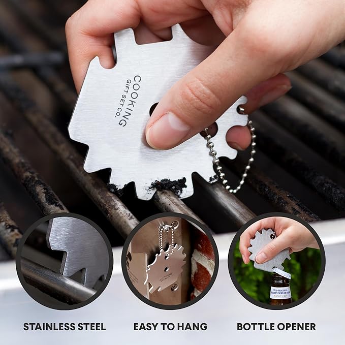 Grilling Accessories BBQ Smoker Box Grill Kit - Stainless Steel Smoke Box for Gas Grill and Charcoal with Wood Chips, Meat Thermometer and Scraper - Complete Outdoor BBQ Accessories Gift Set for Men