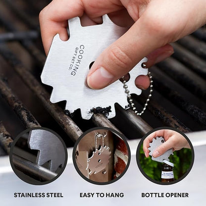 Grilling Accessories BBQ Smoker Box Grill Kit - Stainless Steel Smoke Box for Gas Grill and Charcoal with Wood Chips, Meat Thermometer and Scraper - Complete Outdoor BBQ Accessories Gift Set for Men