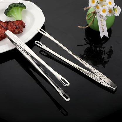 2 Pcs 11 Inches and 9.45 In Kitchen Tongs Korean BBQ Tweezers Grill Tools Stainless Steel Kitchen Tweezers Grill Food For Cooking, Meat, Bread & Ice, Clip Head Hollow Design