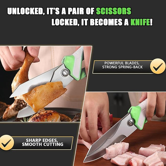 2 Piece Grilling Tool Set – 2-in-1 Scissors & Knife with Magnetic Sheath + Stainless Steel Tongs, High-Hardness Steel Shears - Grill Utensils Set, BBQ Grill Accessories Perfect Grill Gifts for Men