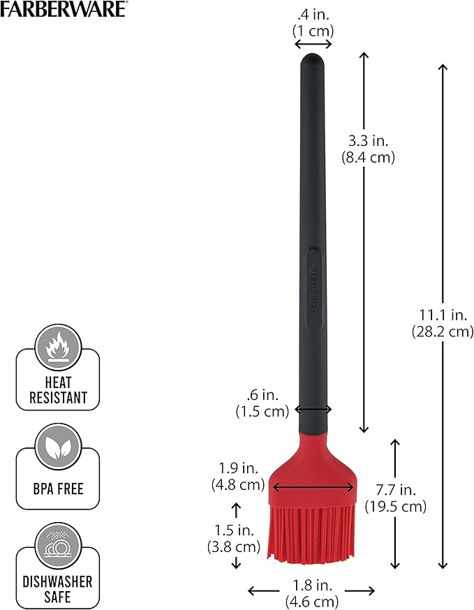 Farberware Barbecue Silicone and Plastic Basting Brush, 11.1-Inch, Red and Black