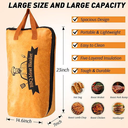 BBQ Blanket for Resting Meat Compatible with Smoker Grill, Reusable Pellet Smoker Meat Insulated Resting Bag with Wide Mouth for Large Brisket/Beef,Gifts for Men Him Dad, Accessories (23 inch)