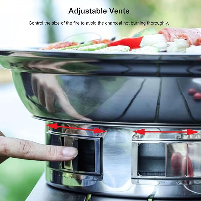 Korean BBQ Grill Charcoal 13.7 Inches Stainless Steel Portable Barbecue Grill and 4 PCS Korean BBQ Tongs