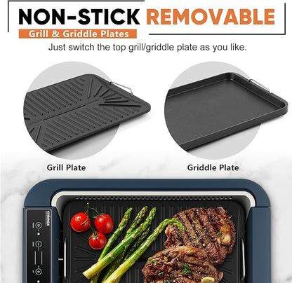 Electric Grill, CUSIMAX Smokeless Indoor Grill & Griddle, Electric Korean BBQ Grill with Turbo Smoke Extractor & REPLACEABLE Filter Sponge, Smart LED Display, Larger Grilling Area, 1500W(New Model)