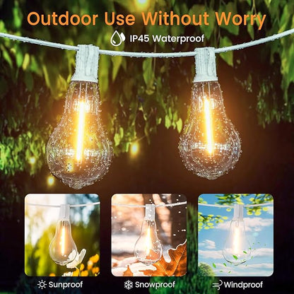 Outdoor String Lights 75FT LED Patio Lights 53 Plastic Edison Bulbs (3 Spare) with Remote Waterproof Patio Lights, Dimmable Outside Hanging Light Connectable for Porch Backyard, White