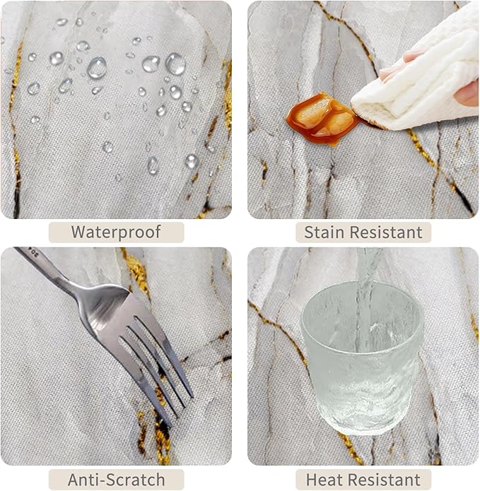 70x120inches Marble Tablecloth Modern Luxury White and Grey Stone Golden Crack Marble Texture Table Cloth Waterproof Polyester Fabric Table Cover for Kitchen Dining Room Banquet Party Decors
