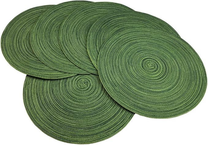 Red-A，Placemats,Round Placemats for Dining Table Woven Heat Resistant Non-Slip Kitchen Table Mats Diameter 14 inch (Set of 6, Hunter Green)