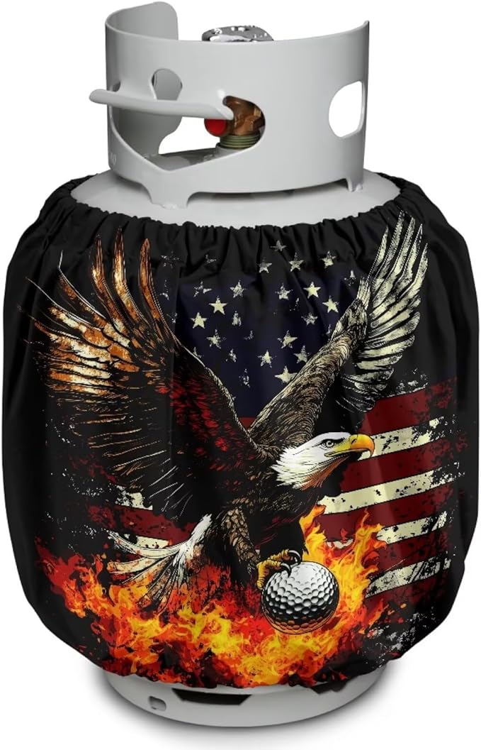 Rv Propane Tank Cover Leaf Green Gas Tank Covers Protective Covers for Grill, Travel Trailer RV and Outdoor Use Windproof Weatherproof Gas Carrier USA Flag Golf Fire