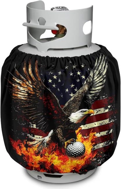 Rv Propane Tank Cover Leaf Green Gas Tank Covers Protective Covers for Grill, Travel Trailer RV and Outdoor Use Windproof Weatherproof Gas Carrier USA Flag Golf Fire